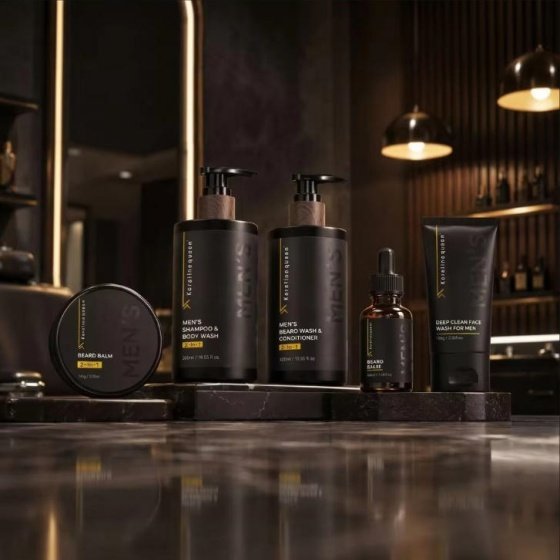 Men’s Hair and Beard Grooming Kit Keratin Infused 2-In-1 Shampoo Body Wash
