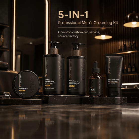Men’s Hair and Beard Grooming Kit Keratin Infused 2-In-1 Shampoo Body Wash