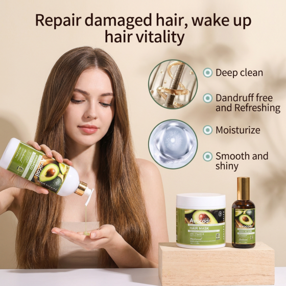 Private Label Hair Care Set Nourishing Natural Moisturizing Organic Avocado Oil Shampoo and Conditioner Hair Mask Set