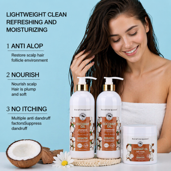 Private Label Organic Sulfate Free Professional Dandruff Anti Hair Loss Coconut Oil Hair Shampoo and Conditioner Set