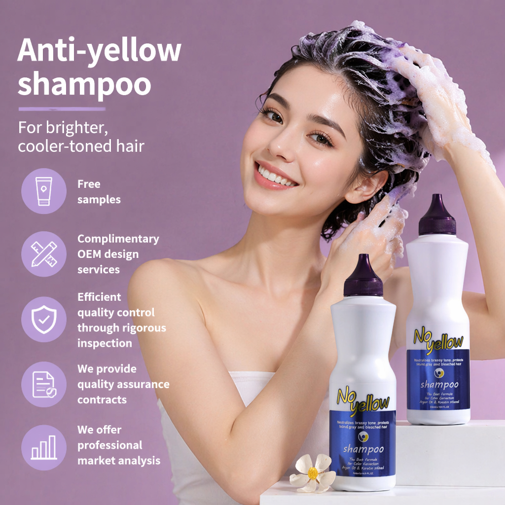 Private Label OEM Sulfate Free Anti Brass No Yellow Toner Treatment Professional Salon Biotin Collagen Purple Silver Shampoo