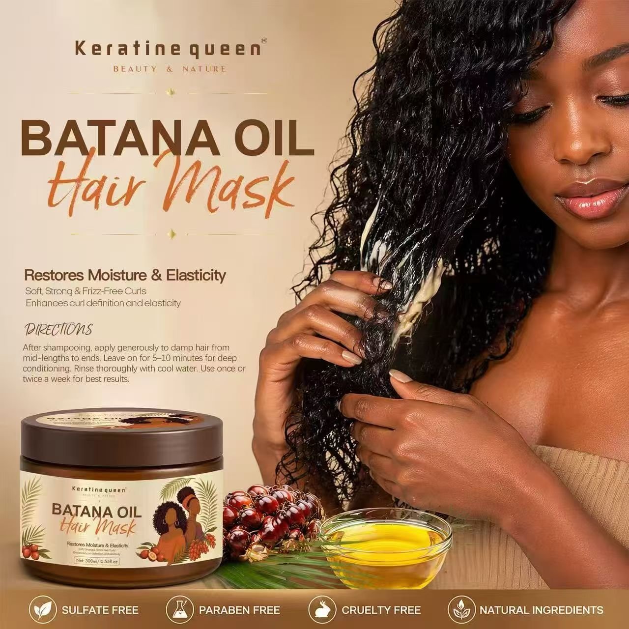 100% Natural Batana Oil Shampoo and Conditioner Set Hair Growth Scalp Treatment