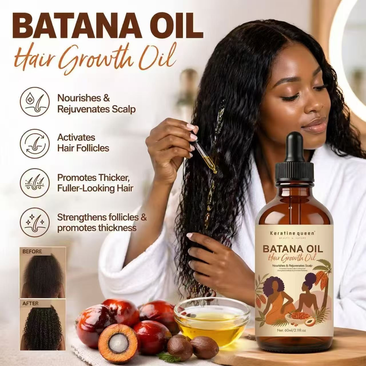 100% Natural Batana Oil Shampoo and Conditioner Set Hair Growth Scalp Treatment