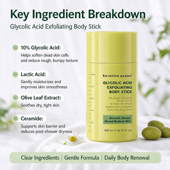 Private Label 10% Glycolic Acid Exfoliating Body Stick Smooth Bumpy Back Bulk Body Scrub