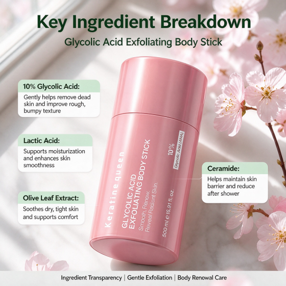 Private Label keratine Queen Glycolic Acid Exfoliating Body Stick for Rough Bumpy Skin Body Scrub