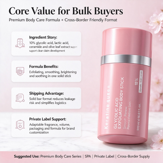 Private Label keratine Queen Glycolic Acid Exfoliating Body Stick for Rough Bumpy Skin Body Scrub